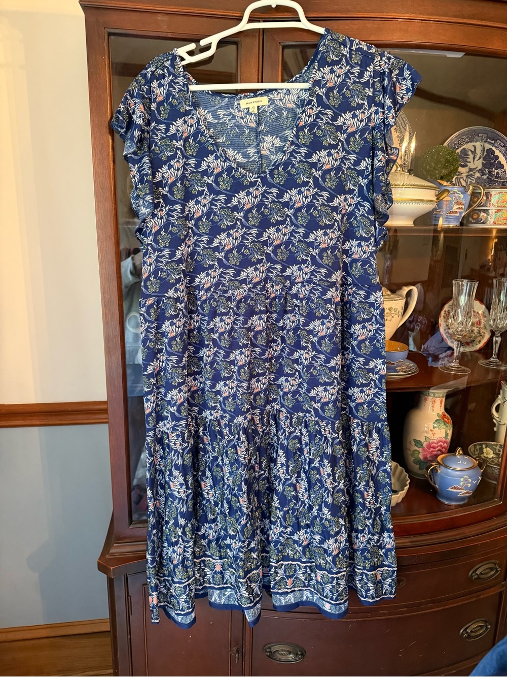 Women’s Max Studio 2X Blue Floral Tiered Dress